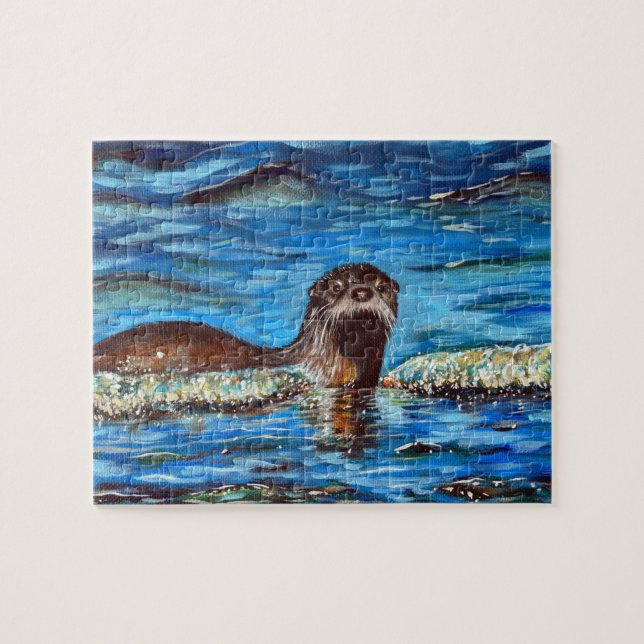 Otter in the Waves Painting Jigsaw Puzzle (Horizontal)