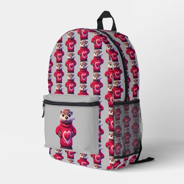 Otter in Valentine's Day Sweater Printed Backpack (Back Corner Right)