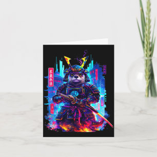 Otter Katana Cyberpunk Neon Samurai Japanese Art  Card