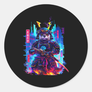 Otter Katana Cyberpunk Neon Samurai Japanese Art  Classic Round Sticker