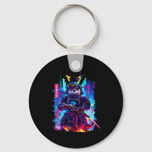 Otter Katana Cyberpunk Neon Samurai Japanese Art  Key Ring