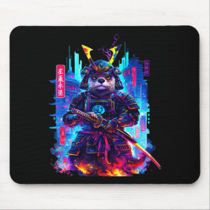 Otter Katana Cyberpunk Neon Samurai Japanese Art  Mouse Pad