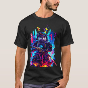Otter Katana Cyberpunk Neon Samurai Japanese Art  T-Shirt