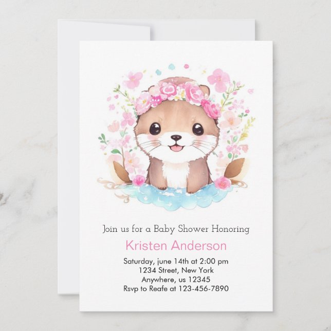 Otter Magic Adventure Awaits Pink Girl Baby Shower Invitation (Front)