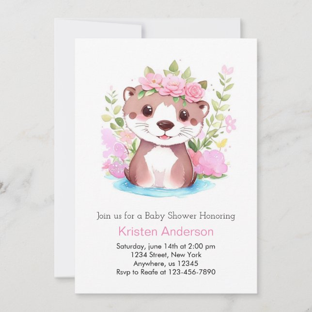 Otter Meadow Adventure Pink Girl Baby Shower Invitation (Front)
