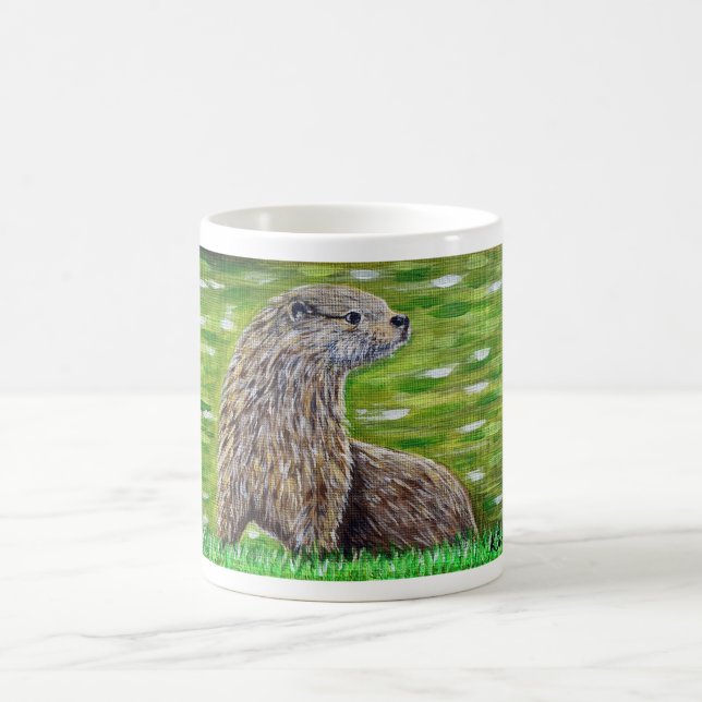 Otter on a River Bank Painting Coffee Mug (Center)