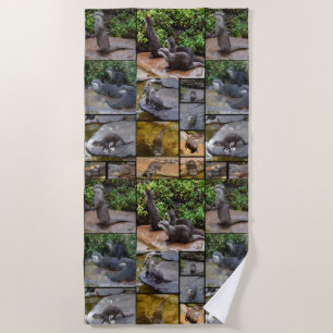 Otter Photo Collage, Beach Towel