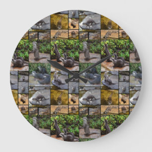 Otter Photo Collage, Large Round Wall Clock. Clock