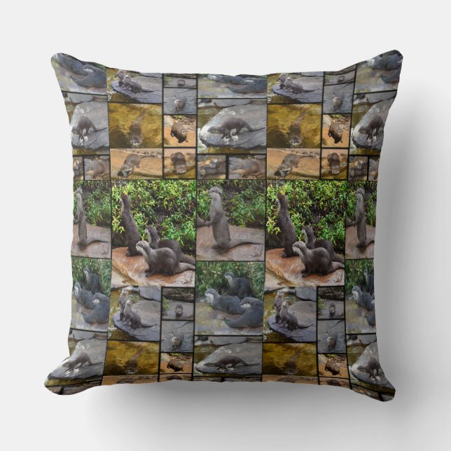 Otter Photo Collage, Large Throw Cushion. Cushion (Front)