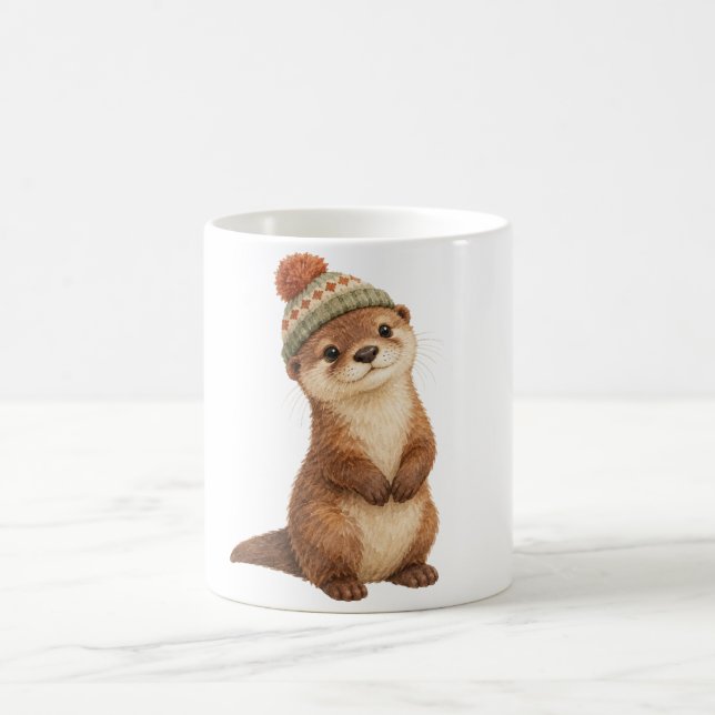 Otter Pup Wearing a Knitted Hat Coffee Mug (Center)