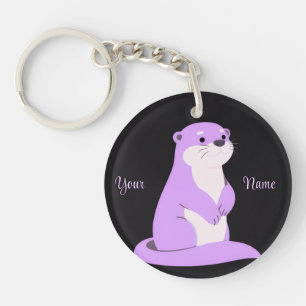 Otter Purple Custom Cute Kawaii Black Keychain