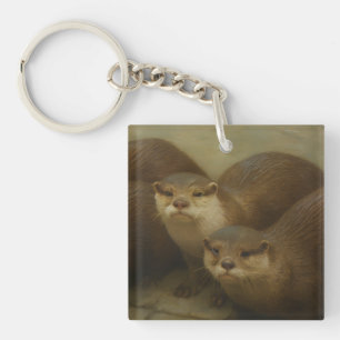 Otter Quartet – Playful Wildlife Art Print Key Ring