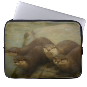 Otter Quartet – Playful Wildlife Art Print Laptop Sleeve