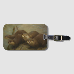 Otter Quartet – Playful Wildlife Art Print Luggage Tag