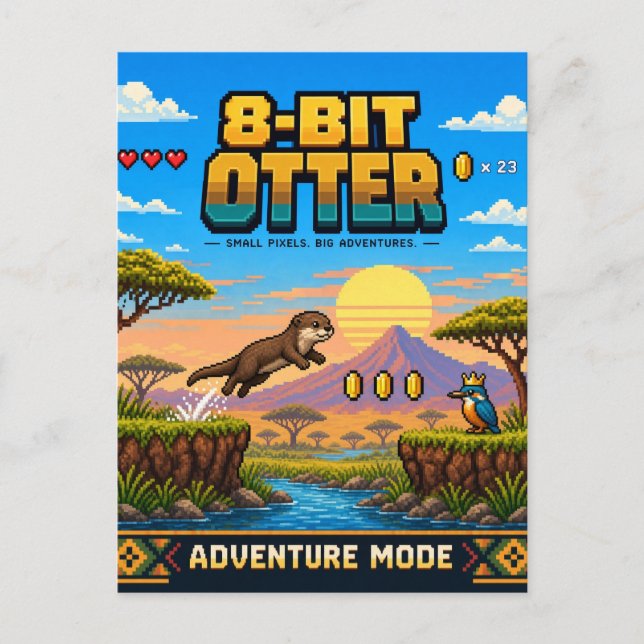 Otter, Retro 8-Bit Pixel Art Postcard (Front)
