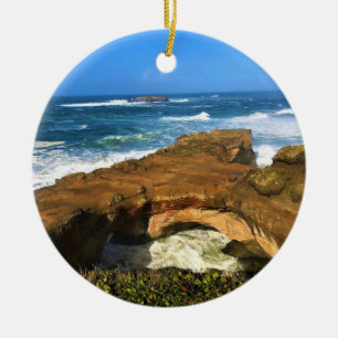 Otter Rock at Devil's Punchbowl State Park, Oregon Ceramic Tree Decoration