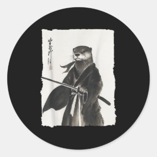 Otter Samurai Janpanese Vintage Warrior Art Anime Classic Round Sticker
