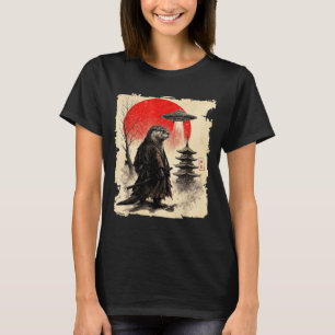 Otter Samurai Retro Ufo Japanese Warrior Art Graph T-Shirt