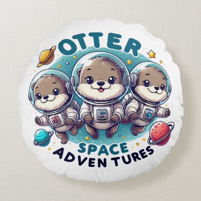 Otter Space Adventures Round Cushion (Front)
