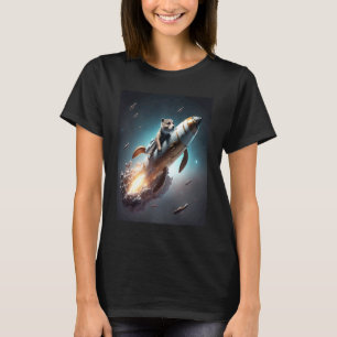 Otter Space Puns Space Otter Riding A Rocket  3 T-Shirt