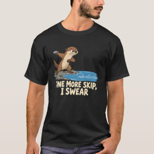 Otter Stone Skipping Pond Hobby Illustration T-Shirt