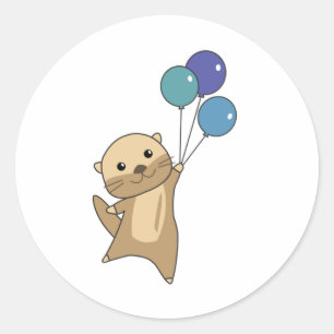Otter Sweet Animal Flies With Balloons Up Classic Round Sticker