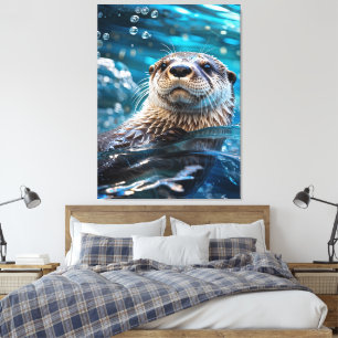 Otter Swimming Canvas Print