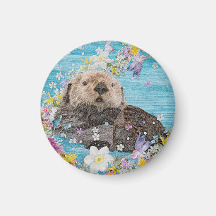 Otter Swimming in Flowers Magnet