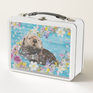 Otter Swimming in Flowers Metal Lunch Box