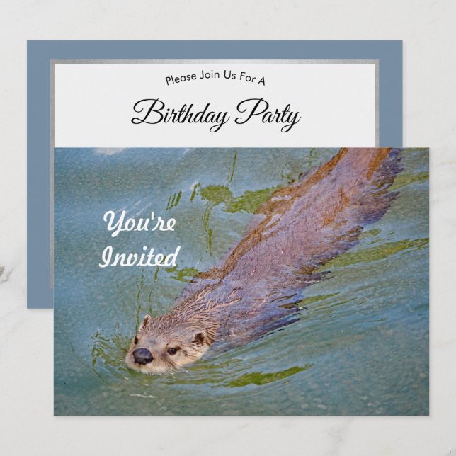 Otter Swimming Wildlife Photo Birthday Invitation (Front/Back)