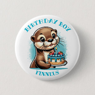 Otter Themed Birthday Boy Personalised 6 Cm Round Badge