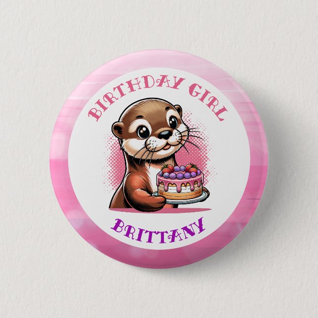 Otter Themed Birthday Girl 6 Cm Round Badge (Front)