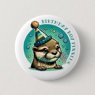 Otter Themed Blue Boy's Birthday Personalised 6 Cm Round Badge