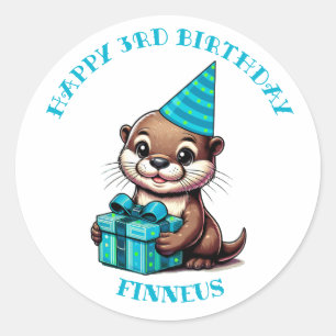 Otter Themed Boy's Birthday Personalised Classic Round Sticker