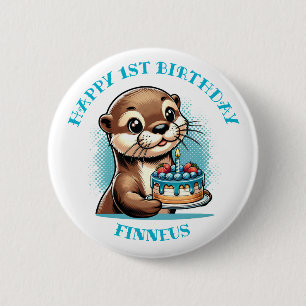 Otter Themed Boy's First Birthday Personalised 6 Cm Round Badge