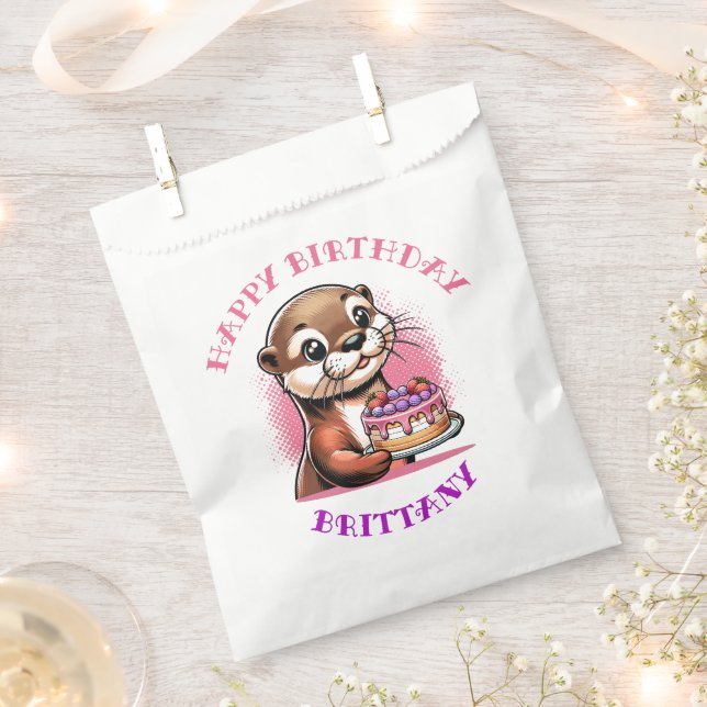 Otter Themed Girl's Birthday Party Photo Favour Bags (Clipped)