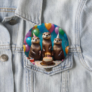 Otter Triplets Birthday Party, 10 Cm Round Badge