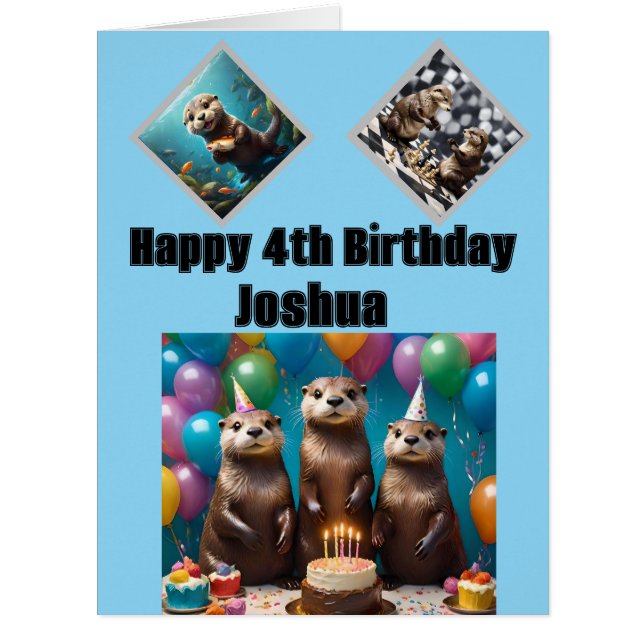 Otter Triplets Birthday Party, Birthday Card (Front)