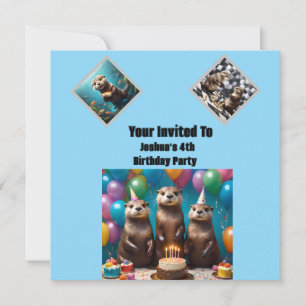 Otter Triplets Birthday Party, Birthday Invitation