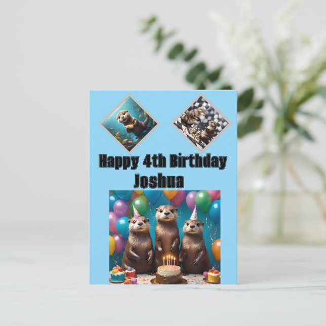 Otter Triplets Birthday Party, Birthday Postcard (Standing Front)