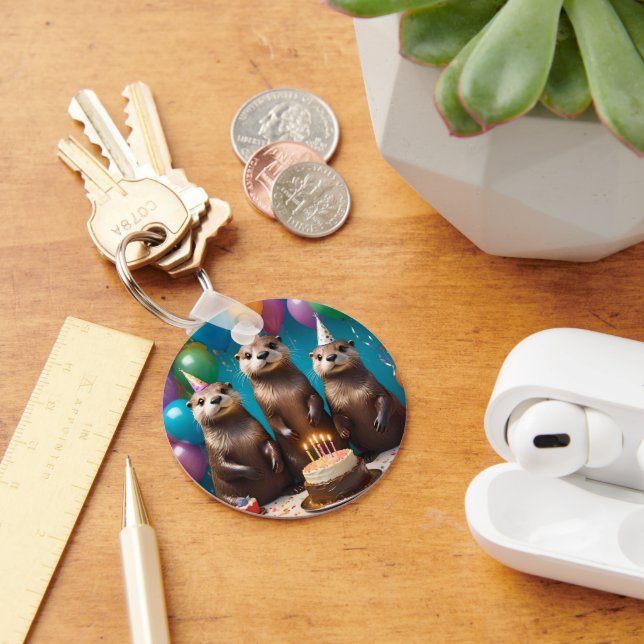 Otter Triplets Birthday Party, Key Ring (Desk)