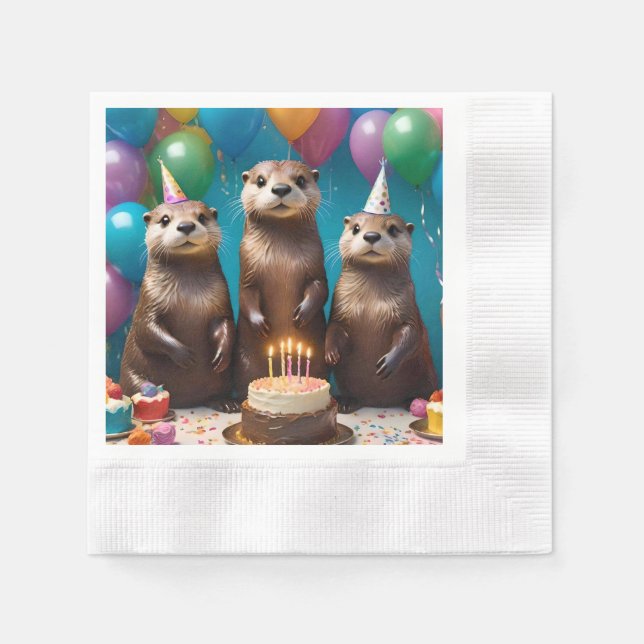 Otter Triplets Birthday Party, Napkin (Front)