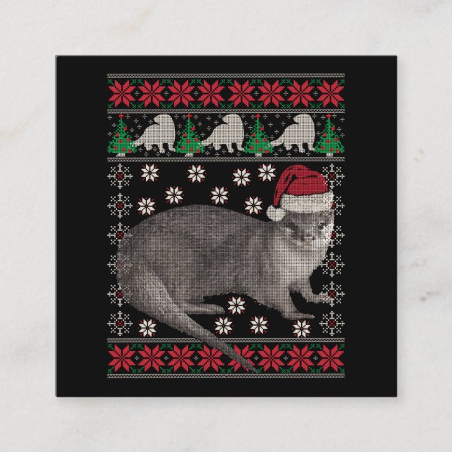 Otter ugly christmas| sweat animal holiday xmas square business card (Front)