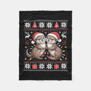 Otter Ugly Christmas Xmas Lights Family Matching Fleece Blanket
