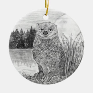 Otter Under the Moon by the Lake Ceramic Tree Decoration
