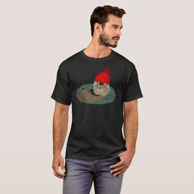 Otter Wearing a Beanie Stocking Hat Shirt (Front Full)