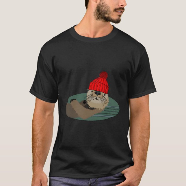 Otter Wearing A Beanie T-Shirt (Front)