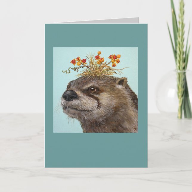 otter with bittersweet hat card (Front)