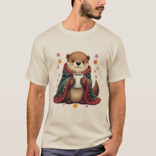 Otter with Coffee Mug in Cosy Blanket Cute Anima T-Shirt