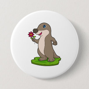 Otter with Flower 7.5 Cm Round Badge